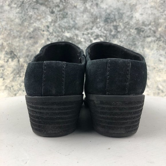 Born Women's 6M Shaya Black Distressed Leather Almond Toe Slip On Heeled Mules - Picture 4 of 13